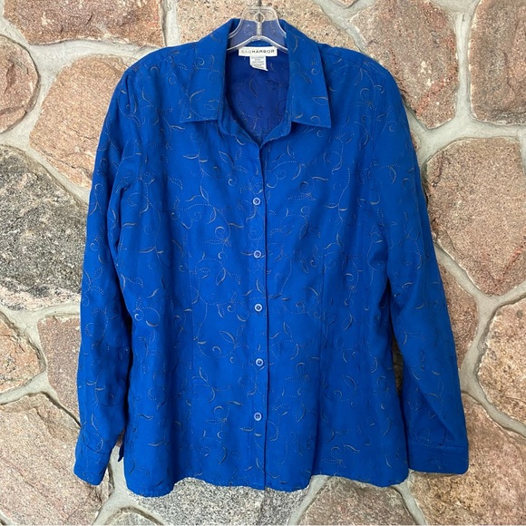 Royal Blue Sag Harbor embroidered microfibre shirt - Picture 2 of 7